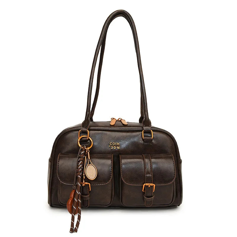 Coffee Brown Letter Crossbody Bag