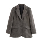 Herringbone Textured Turn-Down Collar Blazer