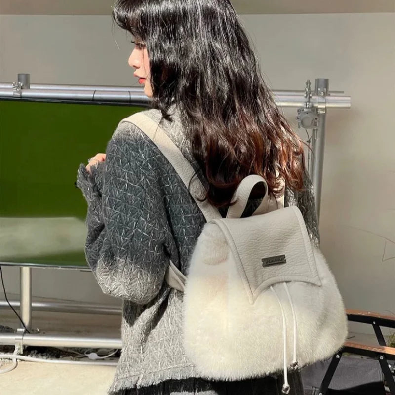 Fluffy Drawstring Y2K School Backpack