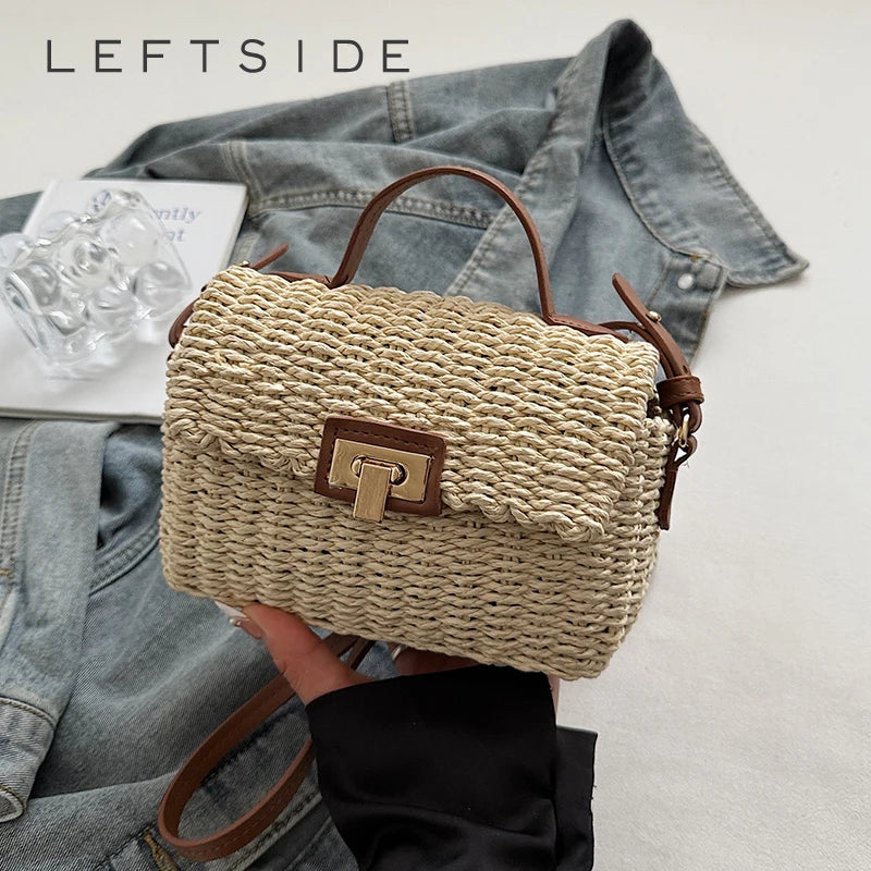 Woven Straw Flap Crossbody Bag