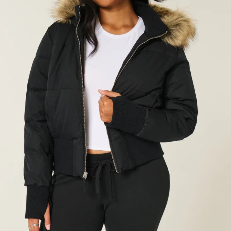 Women's Fur Collar Hooded Puffer Jacket