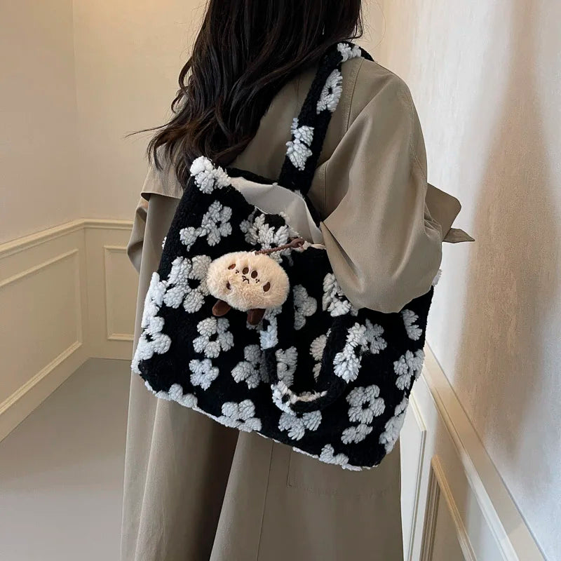 Floral Plush Velvet Tote Bag