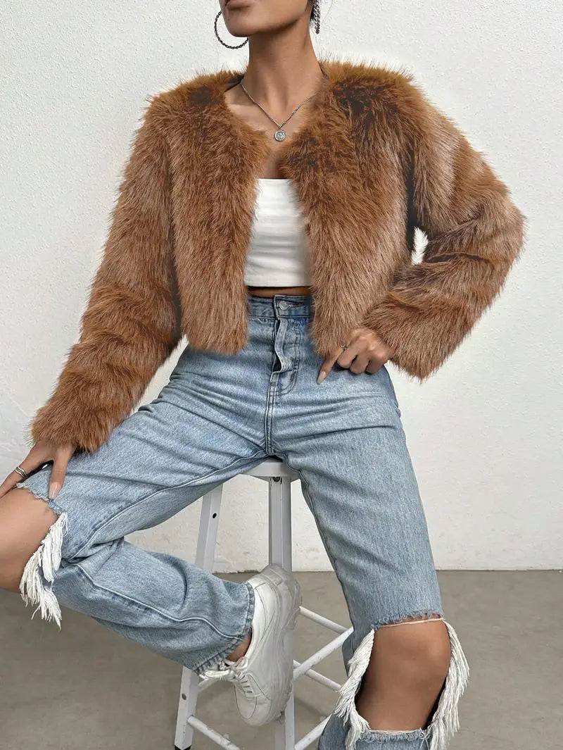Women's Faux Fur Short Cardigan Jacket