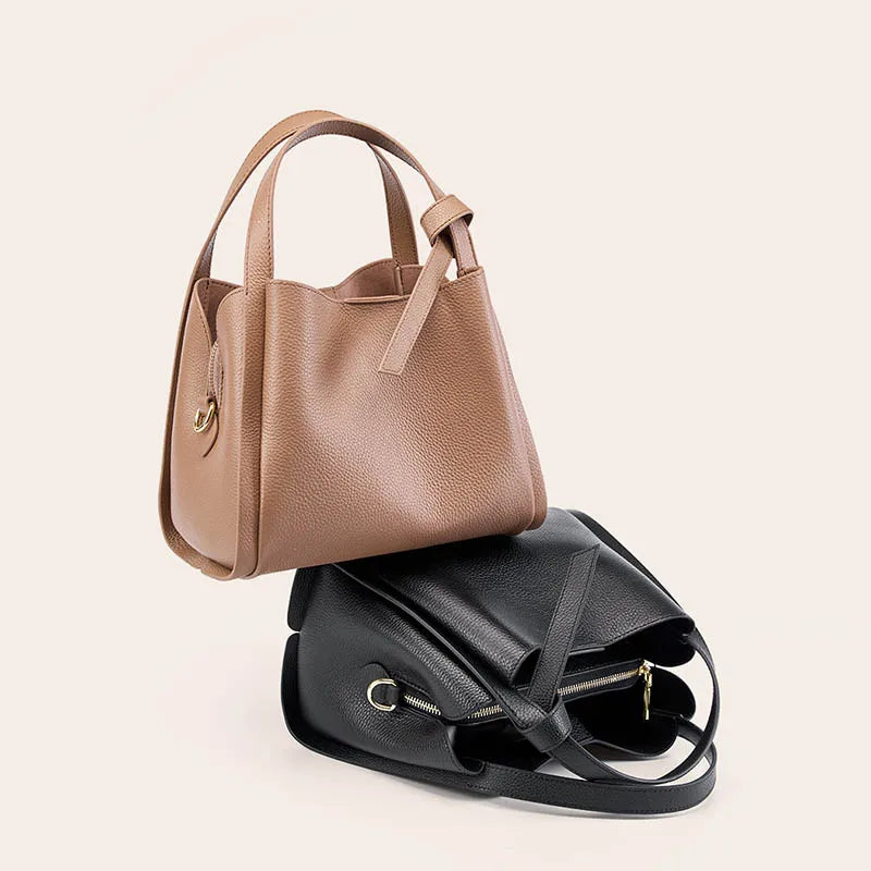 Soft Cowhide Leather Bucket Bag