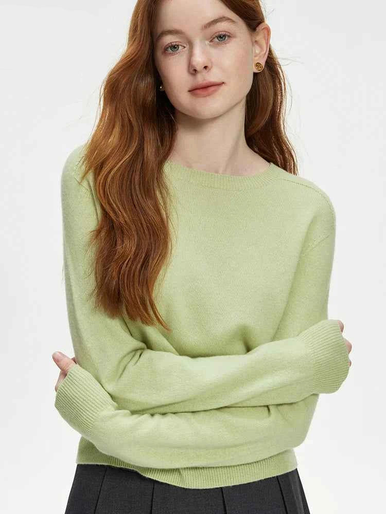 FSLE 100% Wool Seamless One-piece Knit Shirt Sweater For Women Autumn Winter New Design Wool Crew Neck Versatile Casual Sweater