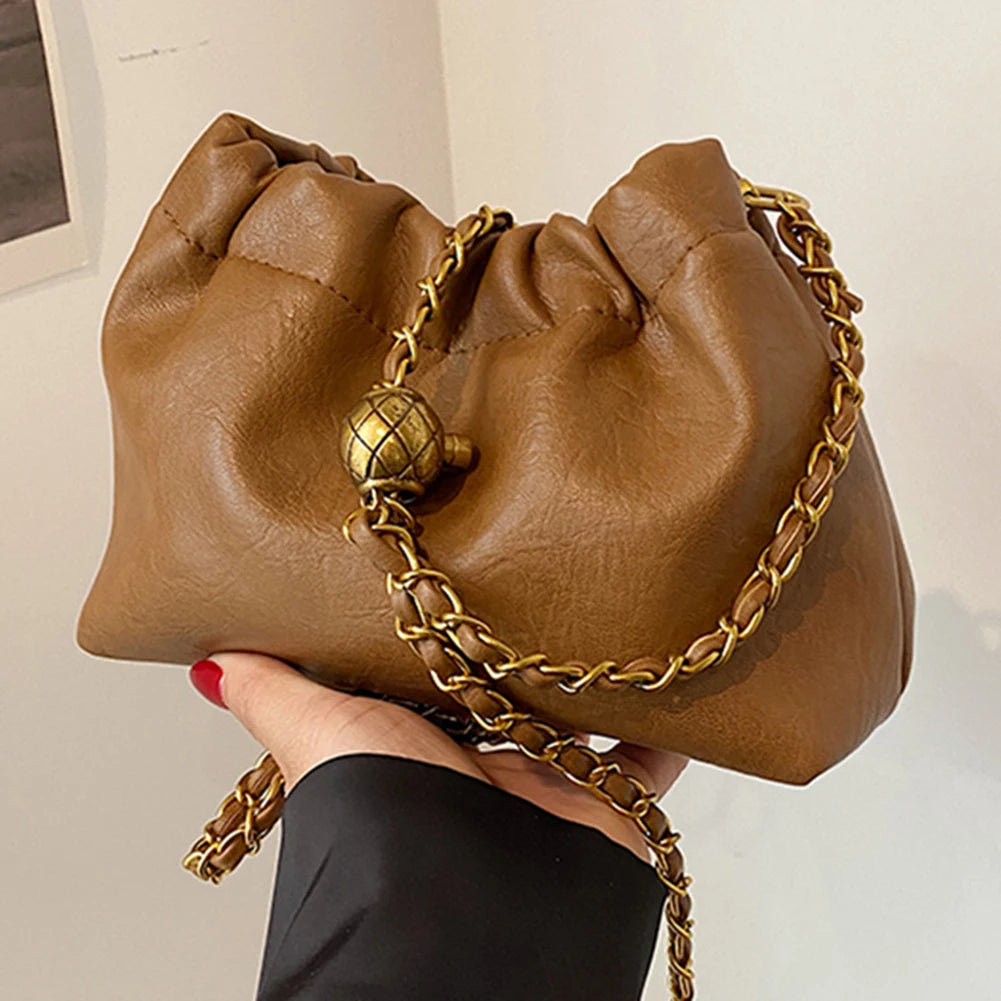 Pleated Chain-Strap Hobo Bag