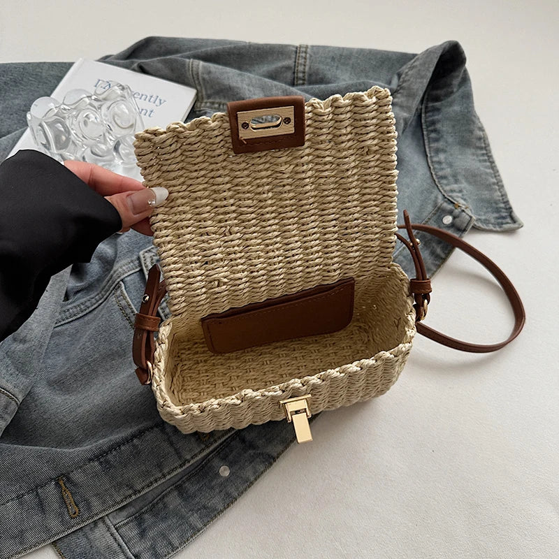 Woven Straw Flap Crossbody Bag