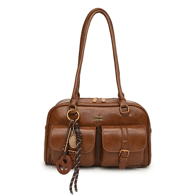 Coffee Brown Letter Crossbody Bag