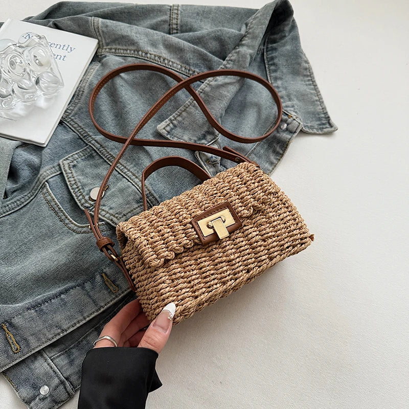 Woven Straw Flap Crossbody Bag