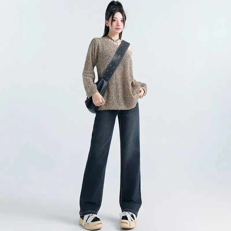 Grey Wide Leg Straight Jeans