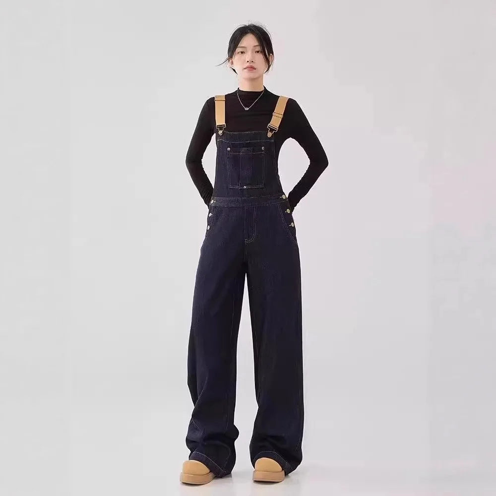 Retro Denim Floor-Length Overalls