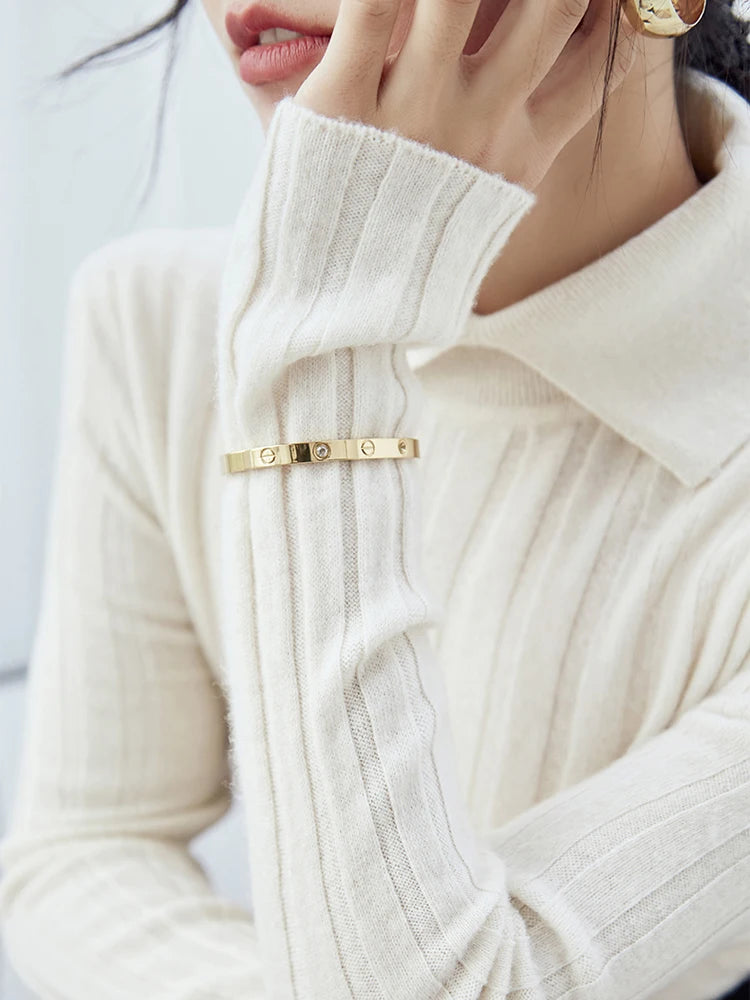 Women's Polo Collar Knitted Pullover Sweater