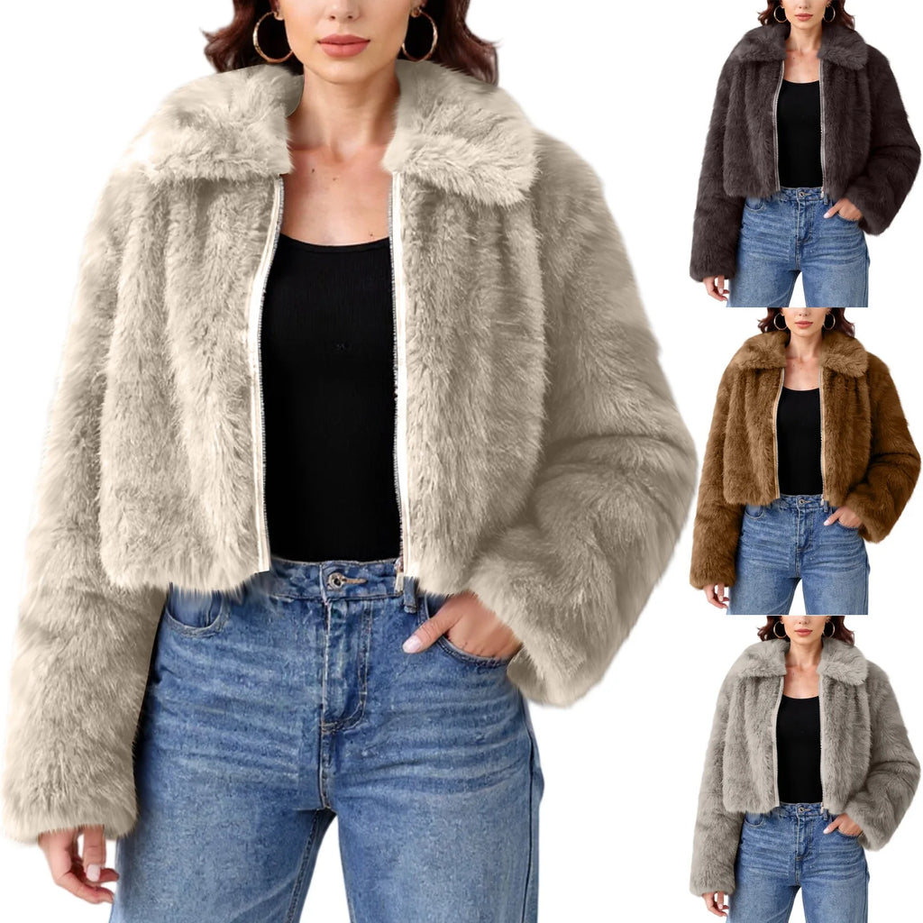 Faux Fur Turn-Down Collar Coat