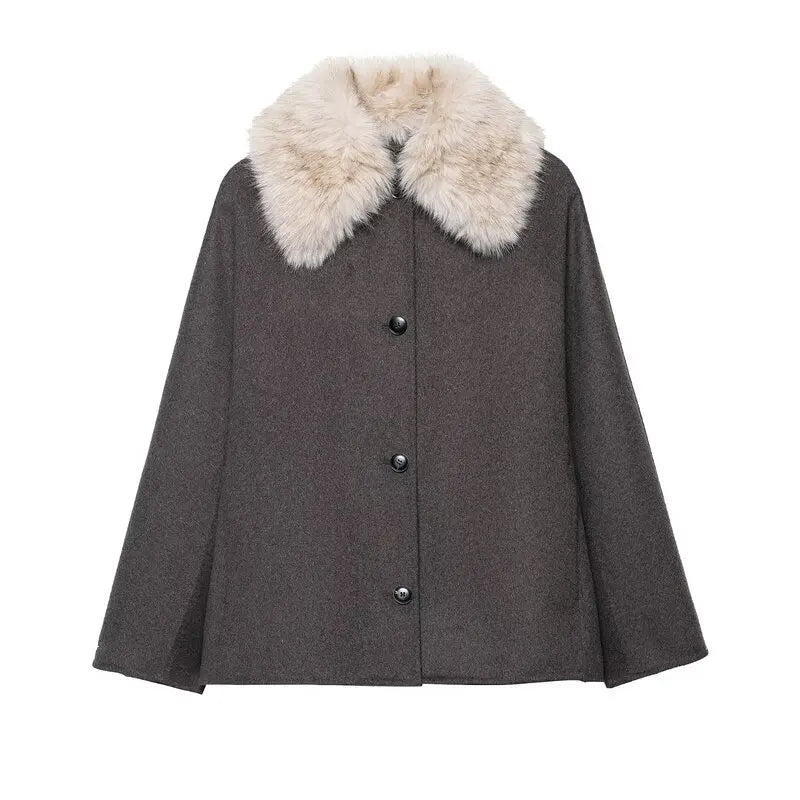 Plush Button-Front Fur-Look Coat