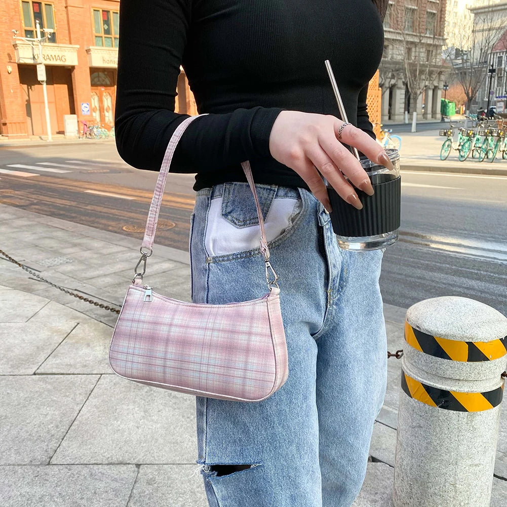 Plaid Oxford Chain Mini Pouch