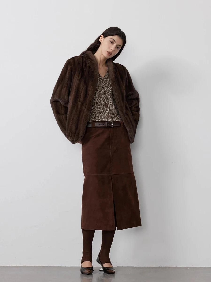 Brown Faux Mink Fur Coat