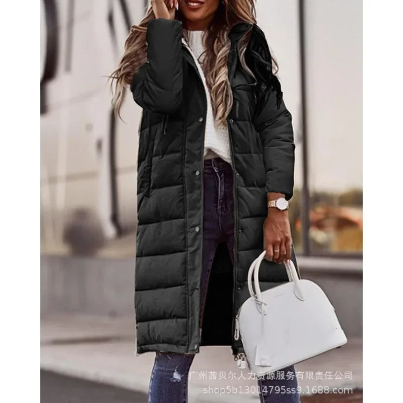 Mid-Length Hooded Puffer Cardigan Jacket