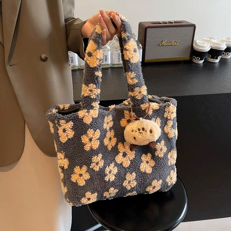 Floral Plush Velvet Tote Bag