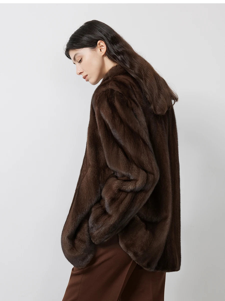 Brown Faux Mink Fur Coat