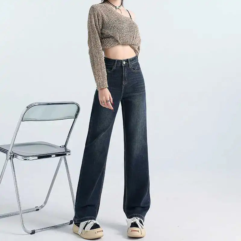 Grey Wide Leg Straight Jeans