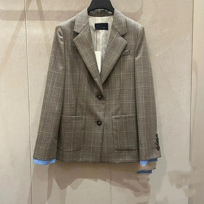 Wool Plaid V-Neck Blazer