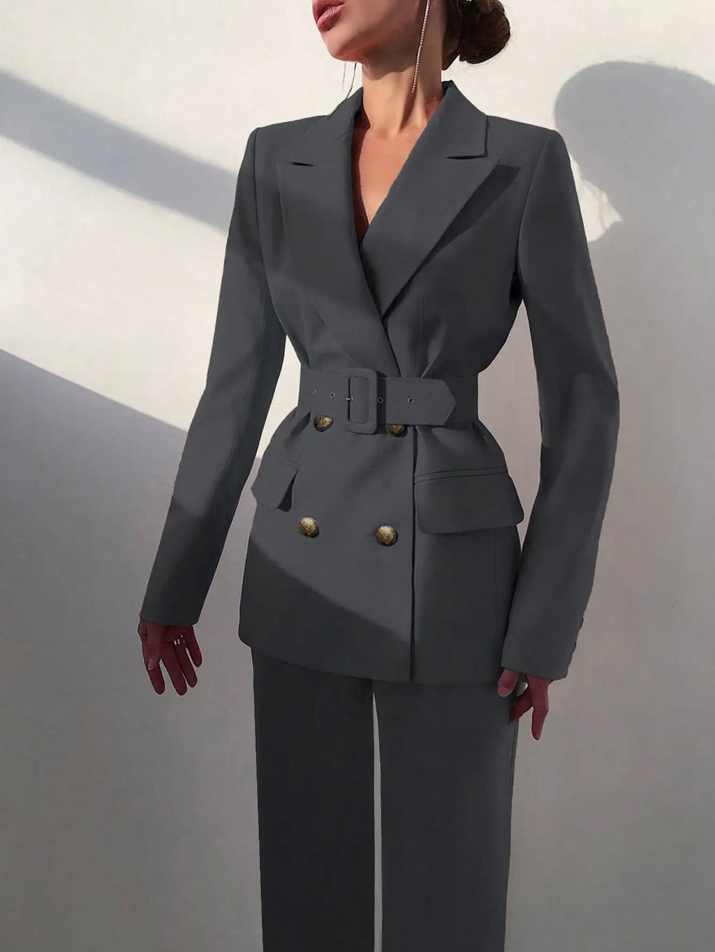 Belted Blazer Elastic Waist Set