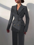 Belted Blazer Elastic Waist Set