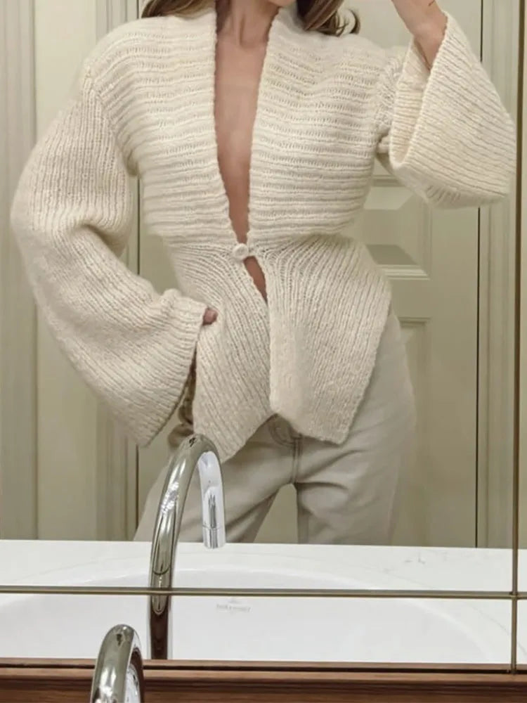 Elegant V-Neck Flare Sleeve Pullover