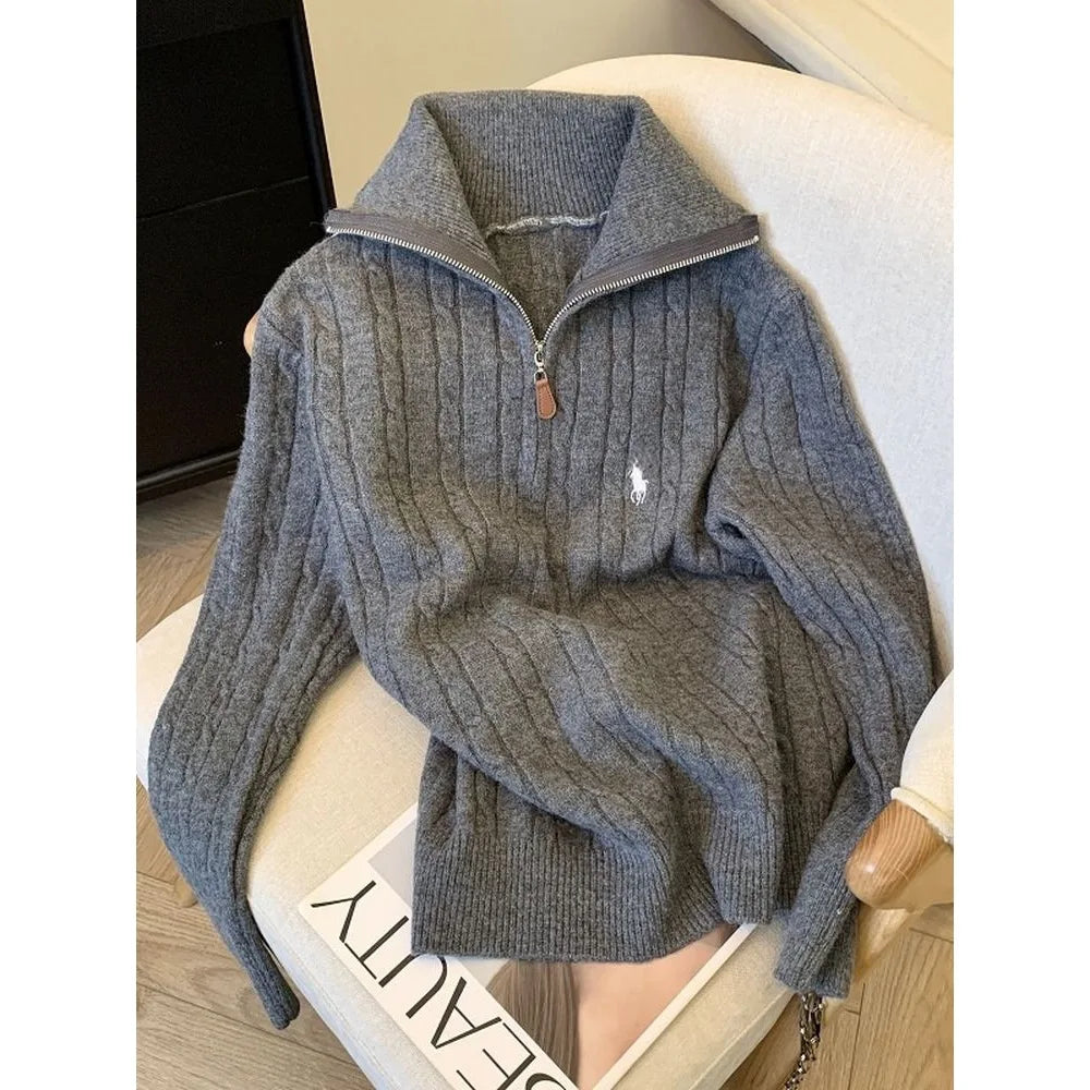 Women's Half-Zip Polo Neck Sweater