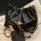 Pleated Chain-Strap Hobo Bag