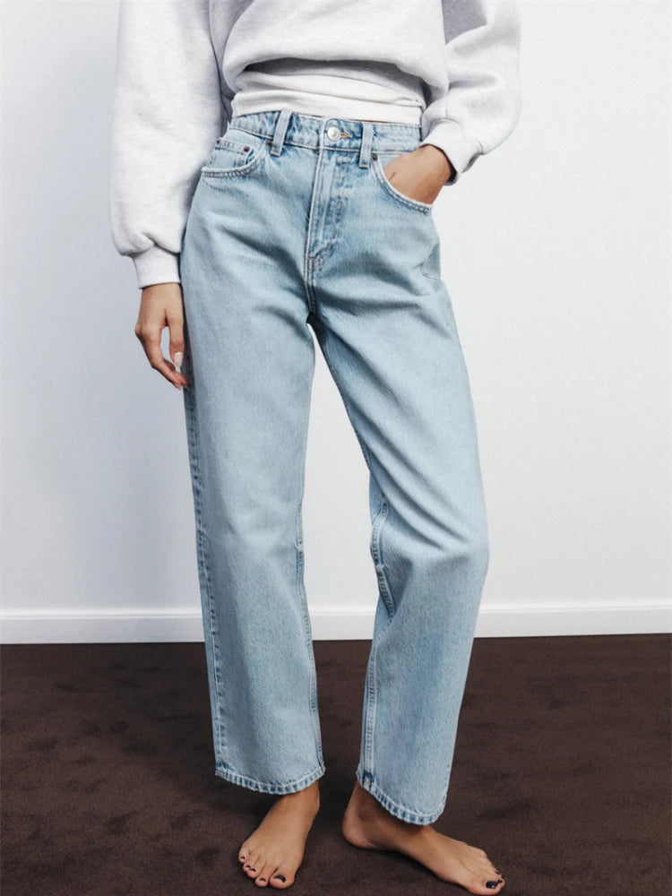 High Waist Zipper Wide Leg Jeans