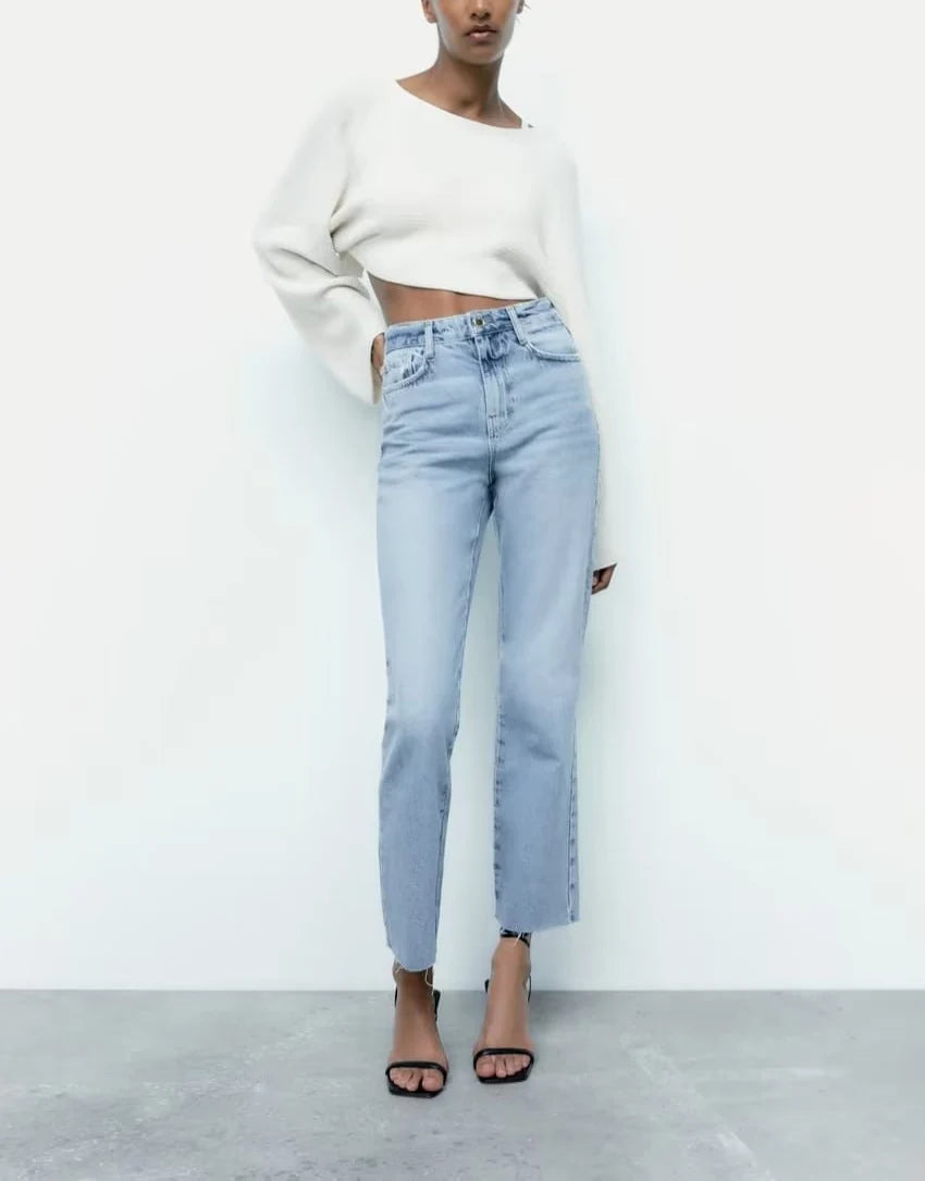Light Wash Straight Leg Jeans