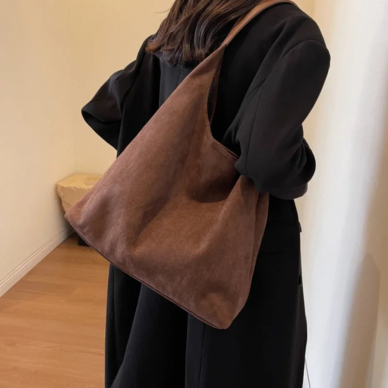 Structured Suede Commuter Shoulder Bag