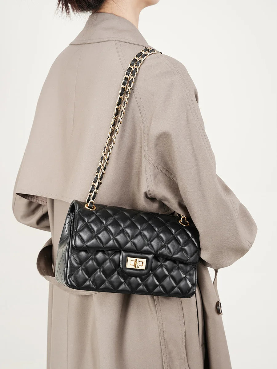 Diamond Stitch Leather Chain Bag