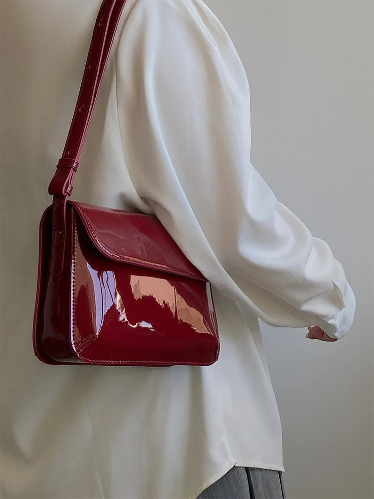 Wine Red Lacquer Shoulder Bag