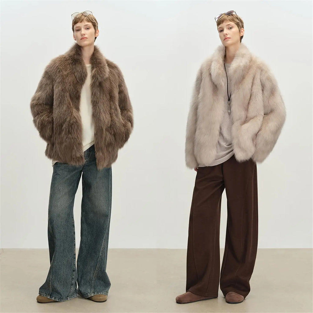 Stand Collar Faux Fur Coat