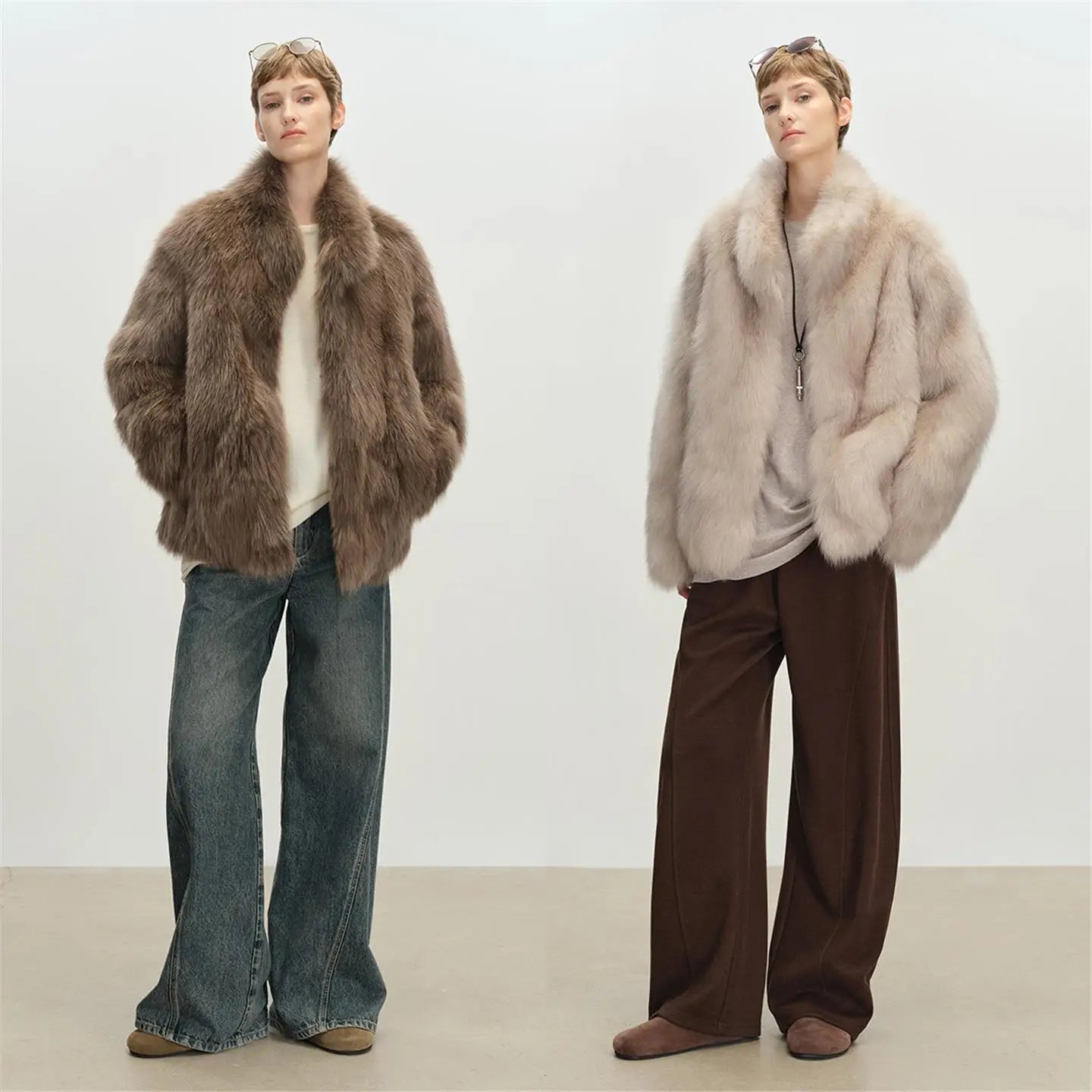 Stand Collar Faux Fur Coat