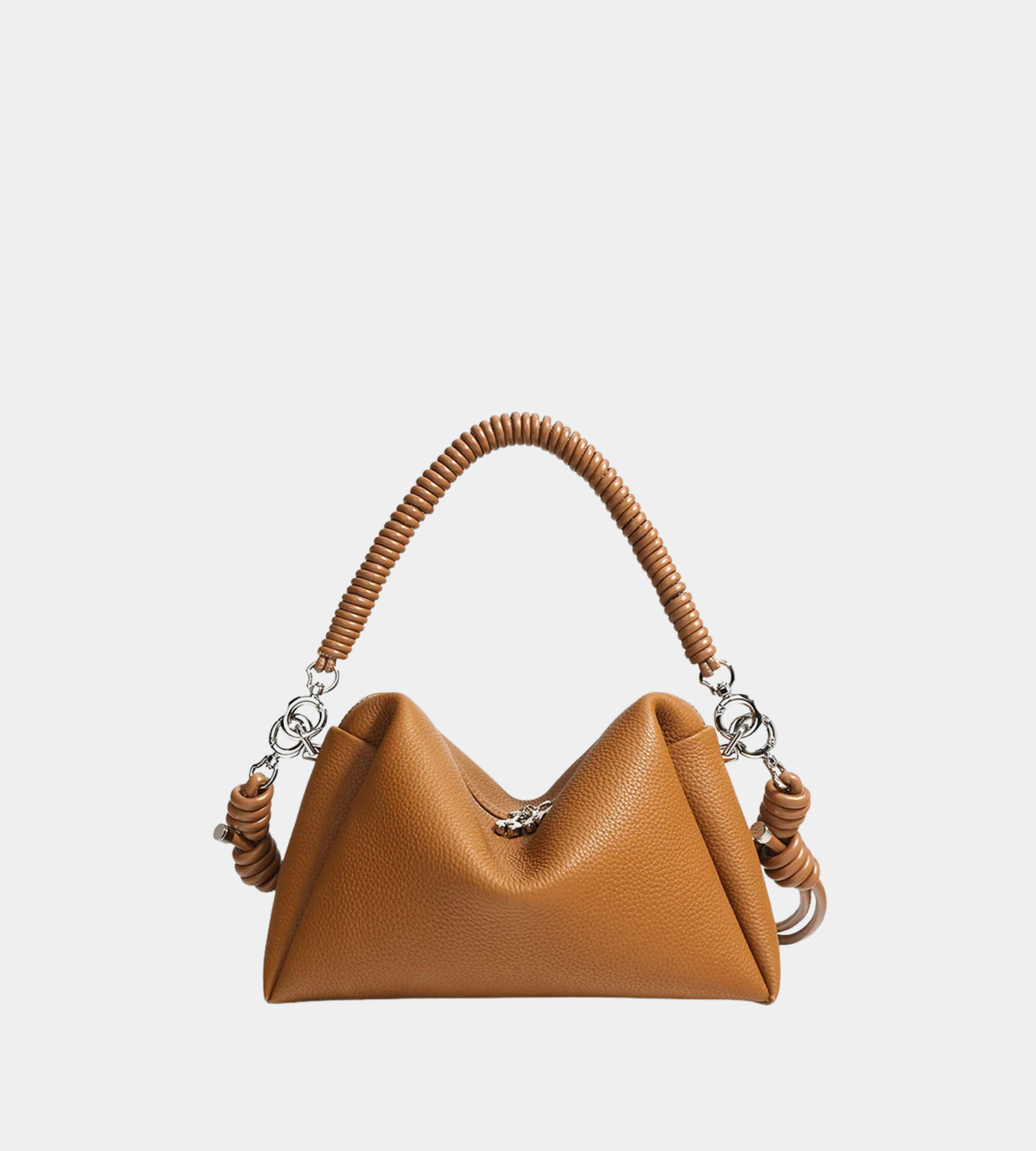 Brown Leather Drawstring Handbag
