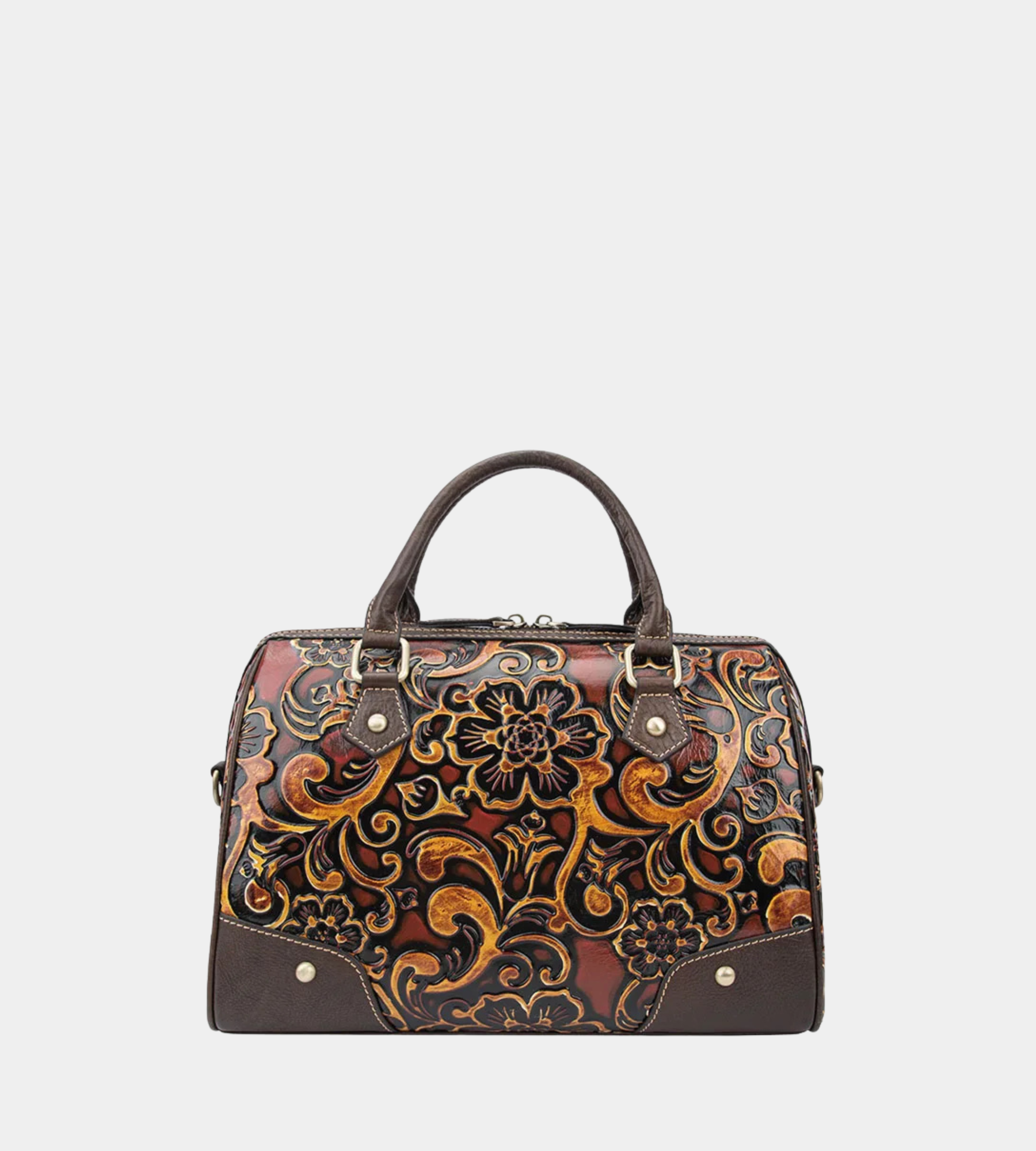 Genuine Leather Bag Embossed Floral Pillow Handbag