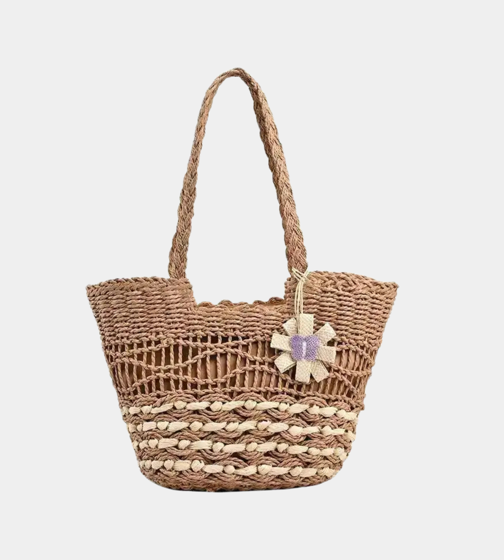 Woven Handbag Floral Rope Accent Beach Tote
