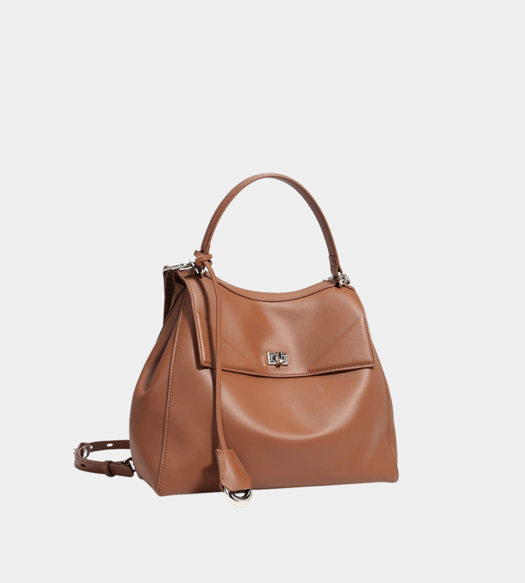 Lock-Detail Textured Leather Messenger