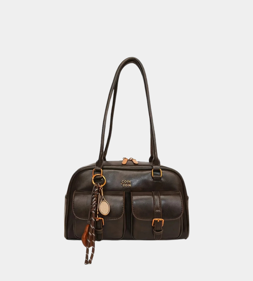 Coffee Brown Letter Crossbody Bag